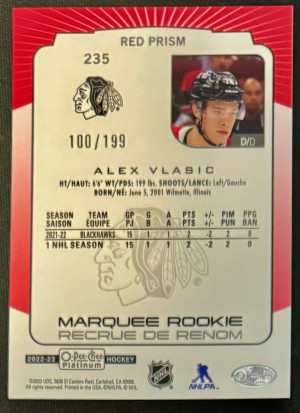 2022-23 O-Pee-Chee Platinum Alex Vlasic Marquee Rookie Red Prism /199 back